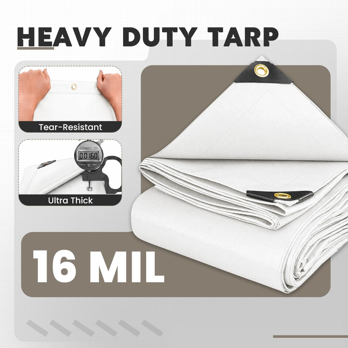 Keten Tarps Heavy Duty Waterproof 12x20 Feet, Extra Thick 16 Mil (White)