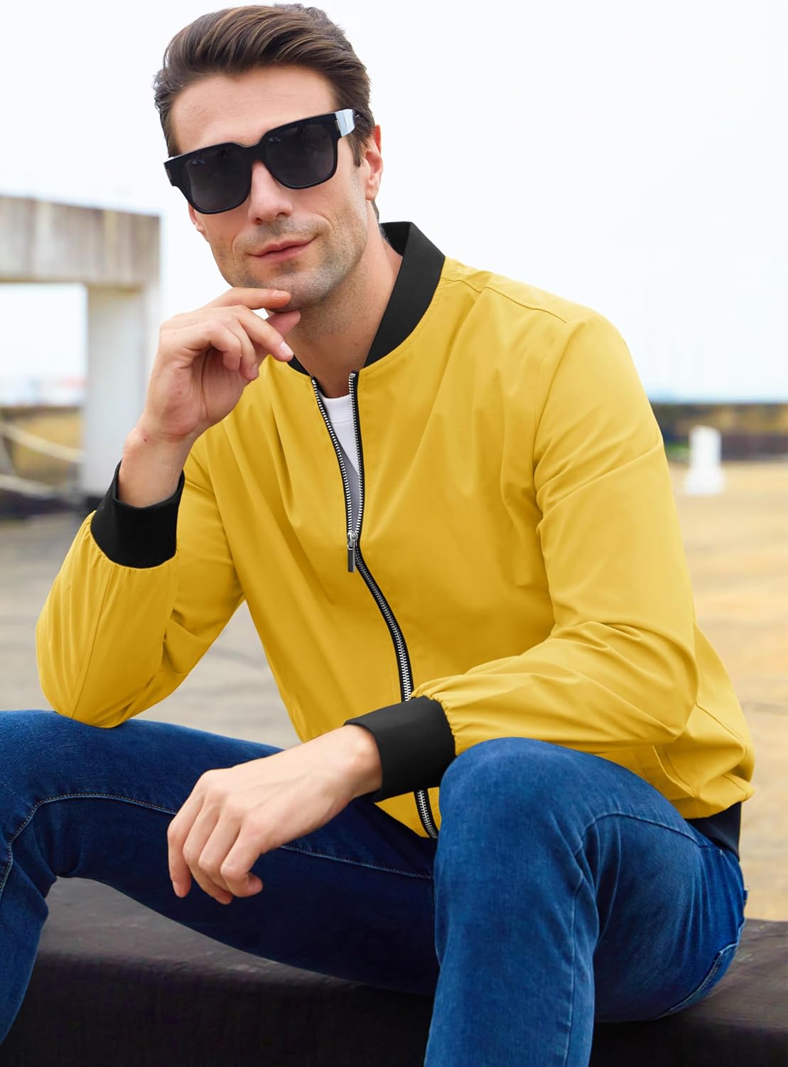 MAGCOMSEN Men's Bomber Jacket Lightweight Full Zip Windbreaker Jackets