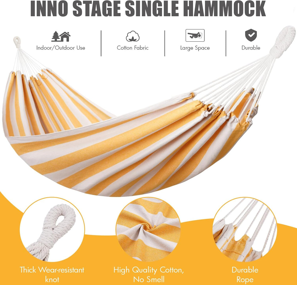 INNO STAGE Brazilian Double Hammocks - Woven Hammock Two Person Hanging Camping Bed for Patio, Backyard, Porch, Outdoor and Indoor Use - Soft Canvas Hammock with Portable Carrying Bag Yellow