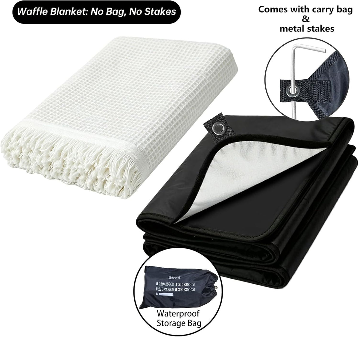 Extra Large Waterproof White Picnic Blanket, 118 x 71 in, Waffle Weave