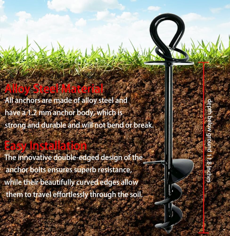 Heavy Duty Dog Tie Out Stakes for Yard, RV Dog Leash, Outdoor, Beach Anchor, For Large Dogs Camping Essentials, Loop,black