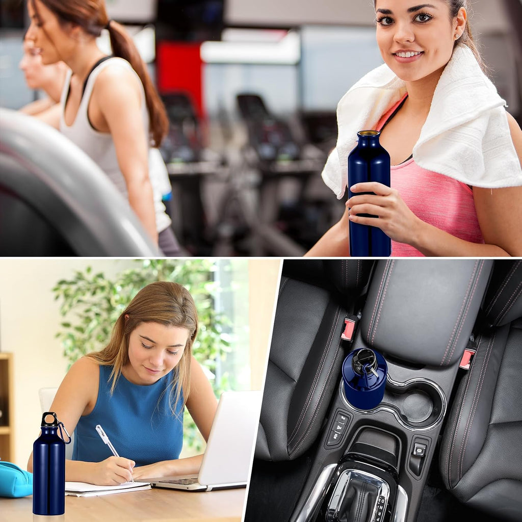 24 Pcs Aluminum Water Bottle 17oz Aluminum Reusable Bottles with Clips Sports Lightweight Water Multipack Easy Carry Leakproof Travel for Gym Hiking Cycling Sports Outdoor(Dark Blue)