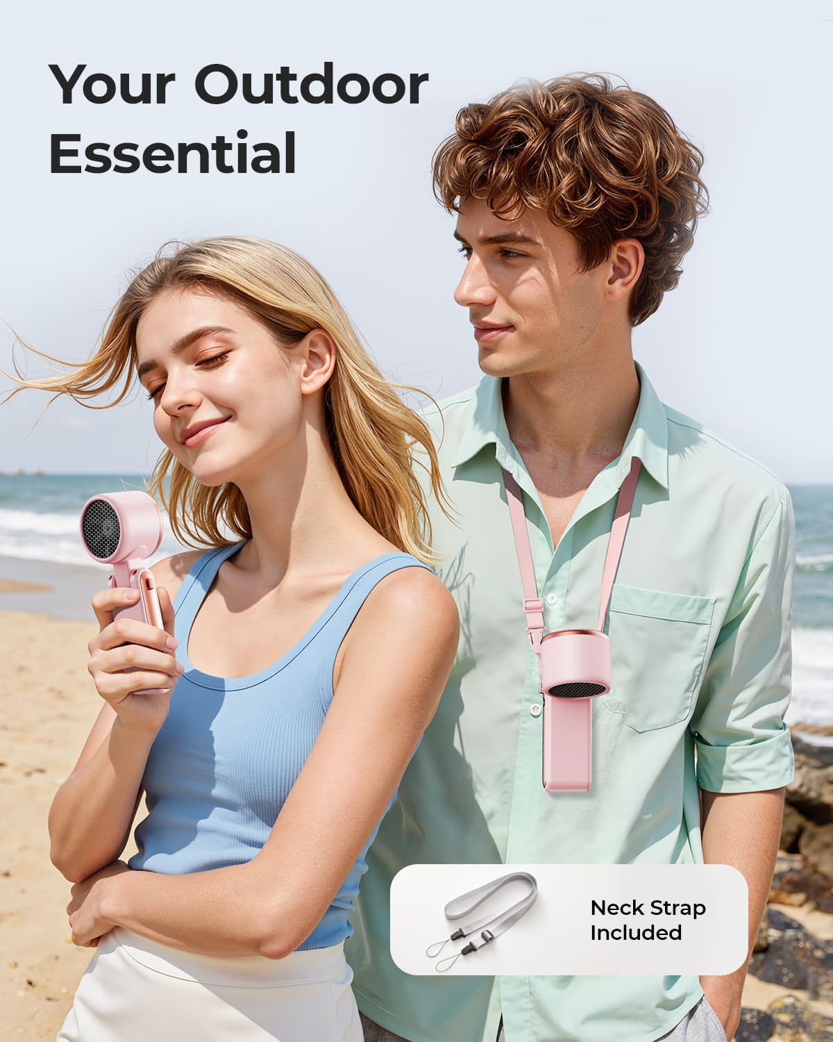 Portable Handheld Turbo Fan - 5 Gear High Speed 4000mAh Rechargeable Mini Personal Hand Fan Blow Cold Air, Battery Operated Travel Essentials, Beach Vacation, Gifts for Women, Men (Pink)