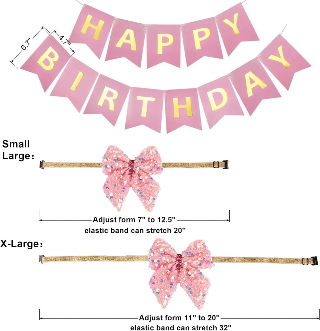 ADOGGYGO Dog Birthday Hat, Pink Birthday Girl Bandana & Tutu Set, Small