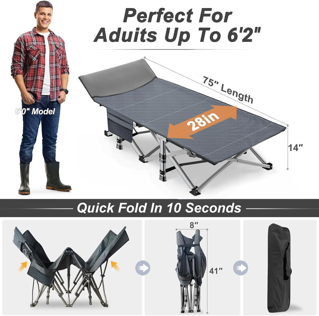 ABORON Camping Cot for Adults, 28 in Wide Folding Bed with Mattress