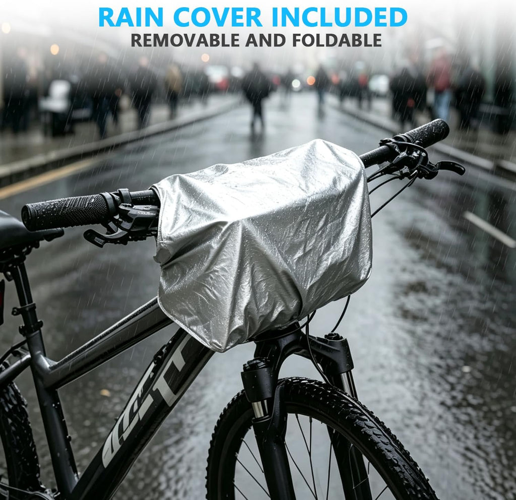Bike Handlebar Bag, Bicycle Basket Front with Rain Cover and Shoulder Strap