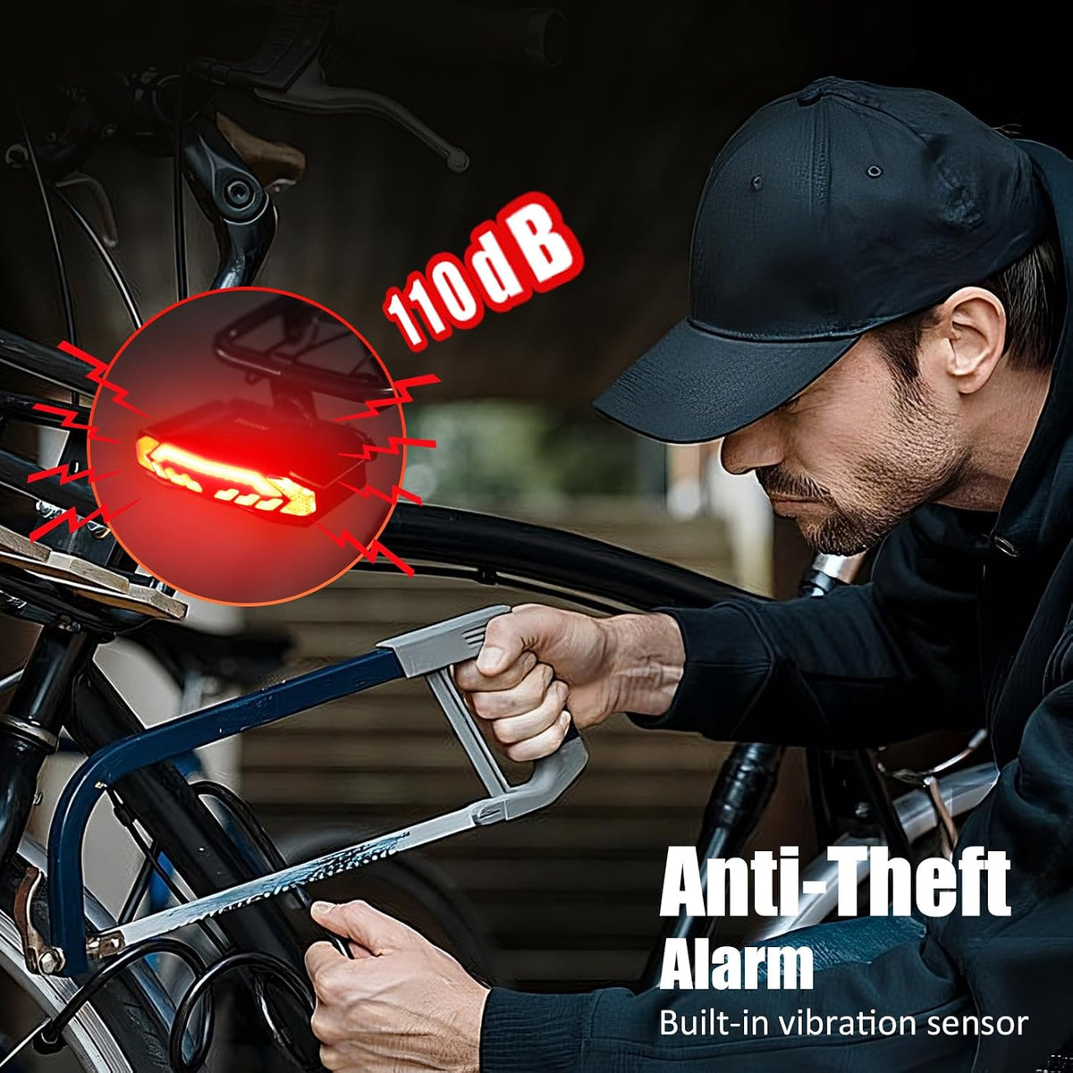 WSDCAM Smart Bike Tail Light for Cargo Rack with Turn Signals and Brake Light, Auto On/Off USB Rechargeable Wireless Remote Bike Horn Alarm Rear Bike Light Reflector Bicycle Tail Light with Rack Mount