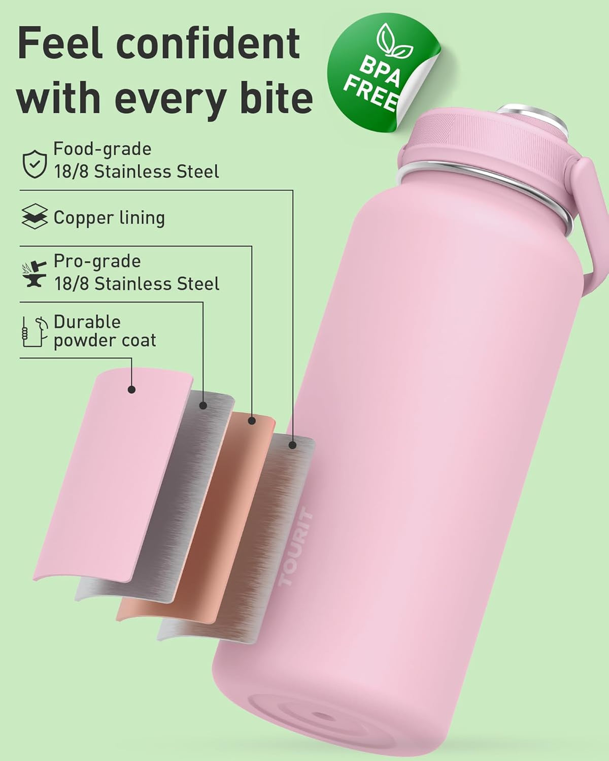TOURIT 24 oz Insulated Stainless Steel Water Bottle, Pink