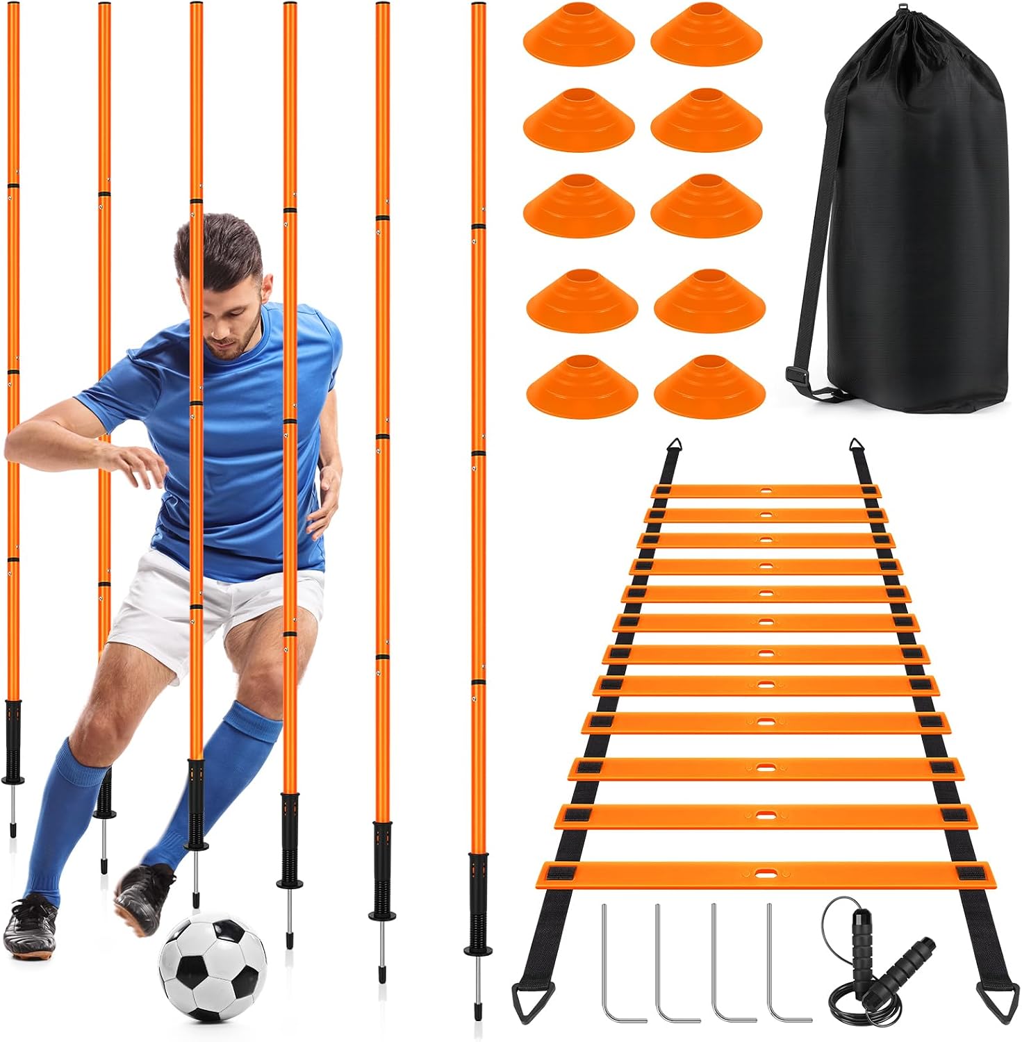 Soccer Training Equipment,Agility Speed Training Set, 20ft Agility Ladder