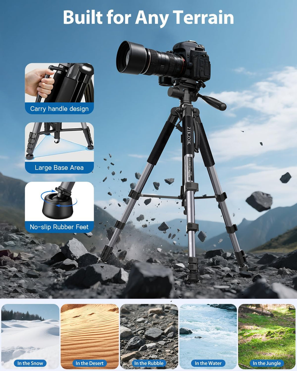 75" Camera Tripod Stand, Heavy Duty with Remote for DSLR iPad iPhone