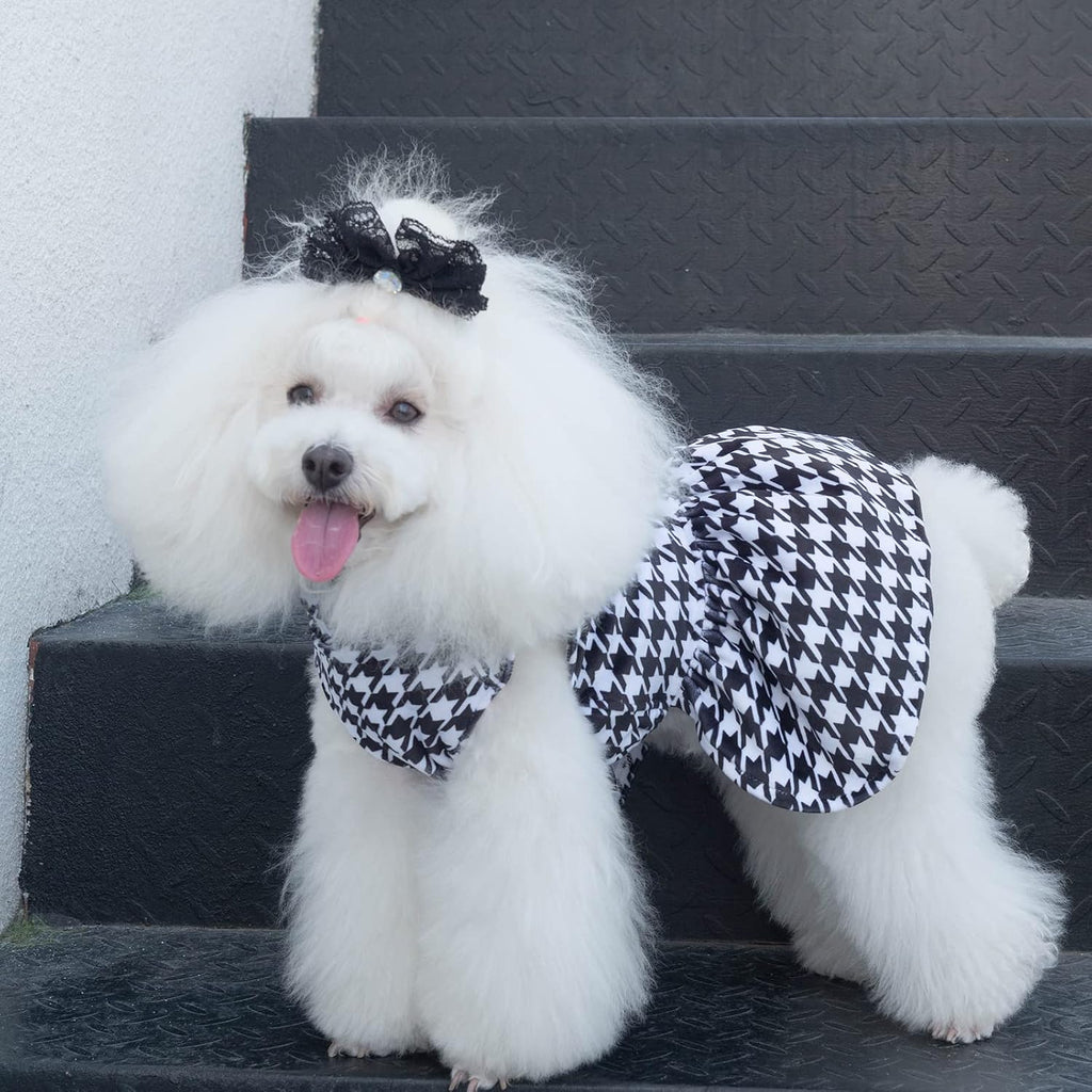 CuteBone Turtleneck Dog Velvet Dress Puppy Skirt Costume Pet Clothes Cat Apparel with Bow Hair Rope for Small Dogs CVD04S