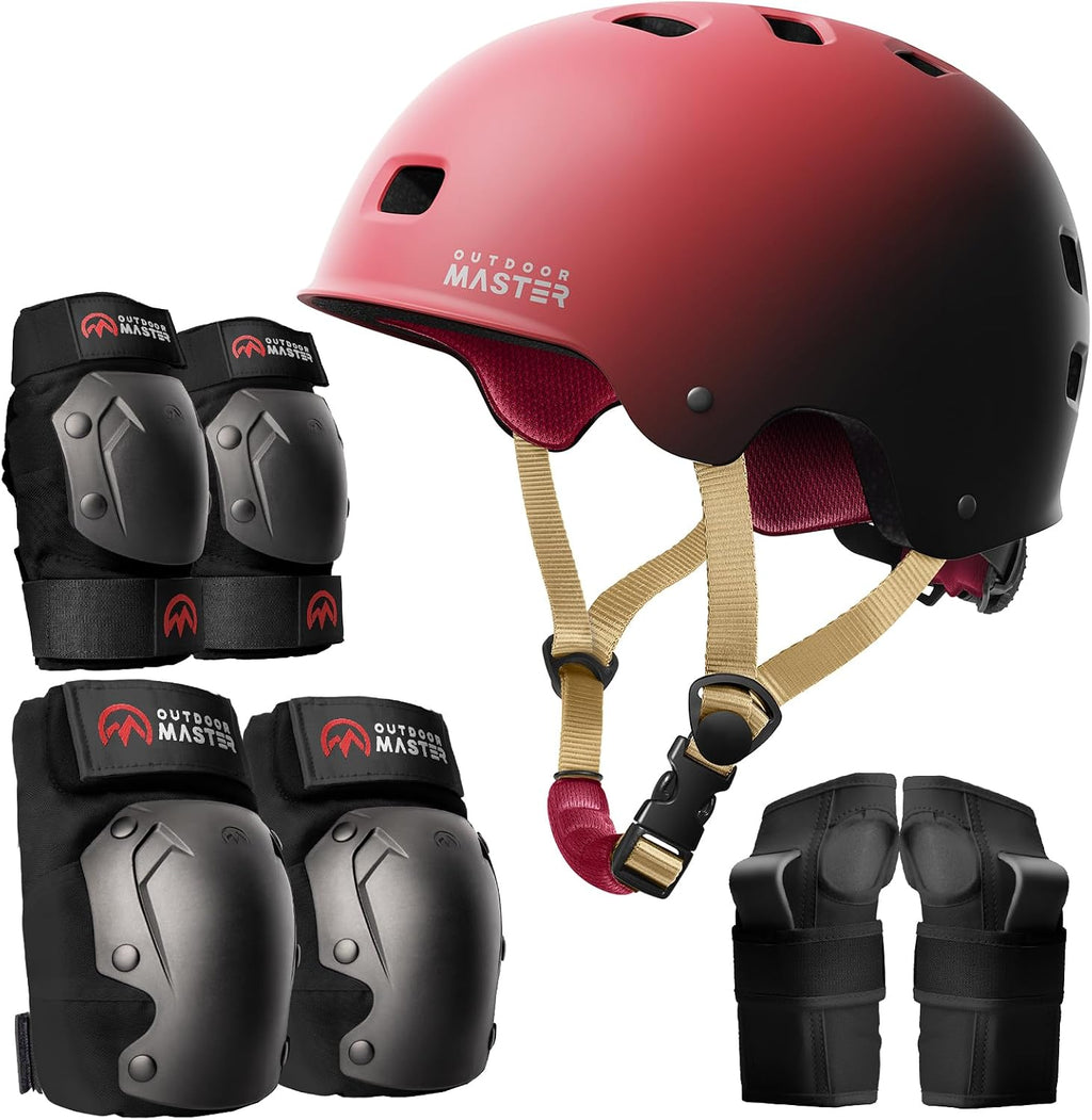 OutdoorMaster Skate Protective Gear Set for Adult & Youth, Skateboard Helmet Knee and Elbow Pads with Wrist Guards for Scooter, Inline Roller Skating, Skateboarding
