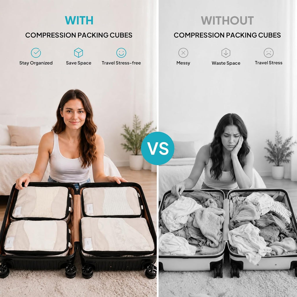 TOPEAST Compression Packing Cubes 4 Set Suitcase Organizer Bags for Travel