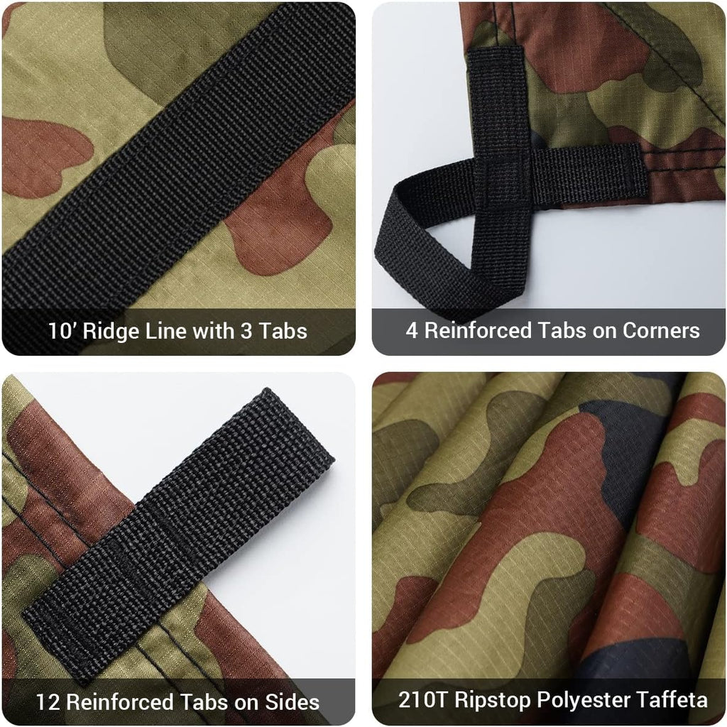 Bearhard 10x10ft/10x12ft Large Waterproof Camping Tarp, Lightweight Hammock Rain Fly