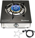 1 Burner Propane Gas Stove with Auto Ignition, 14500 BTU High-Efficiency Heavy-Duty Tempered Glass Cooktop, CSA Regulator & Hose Included, for Outdoor Camping Emergency