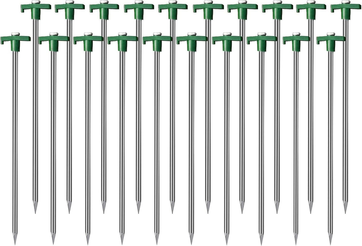 Cheardia 20 Pack Tent Stakes Heavy Duty, 9.75 Inch Yard Stakes Non-Rust Metal Tent Pegs Ground Stakes Tent Spikes for Camping Patio, Garden, Canopies, Grassland, Outdoor, Orange
