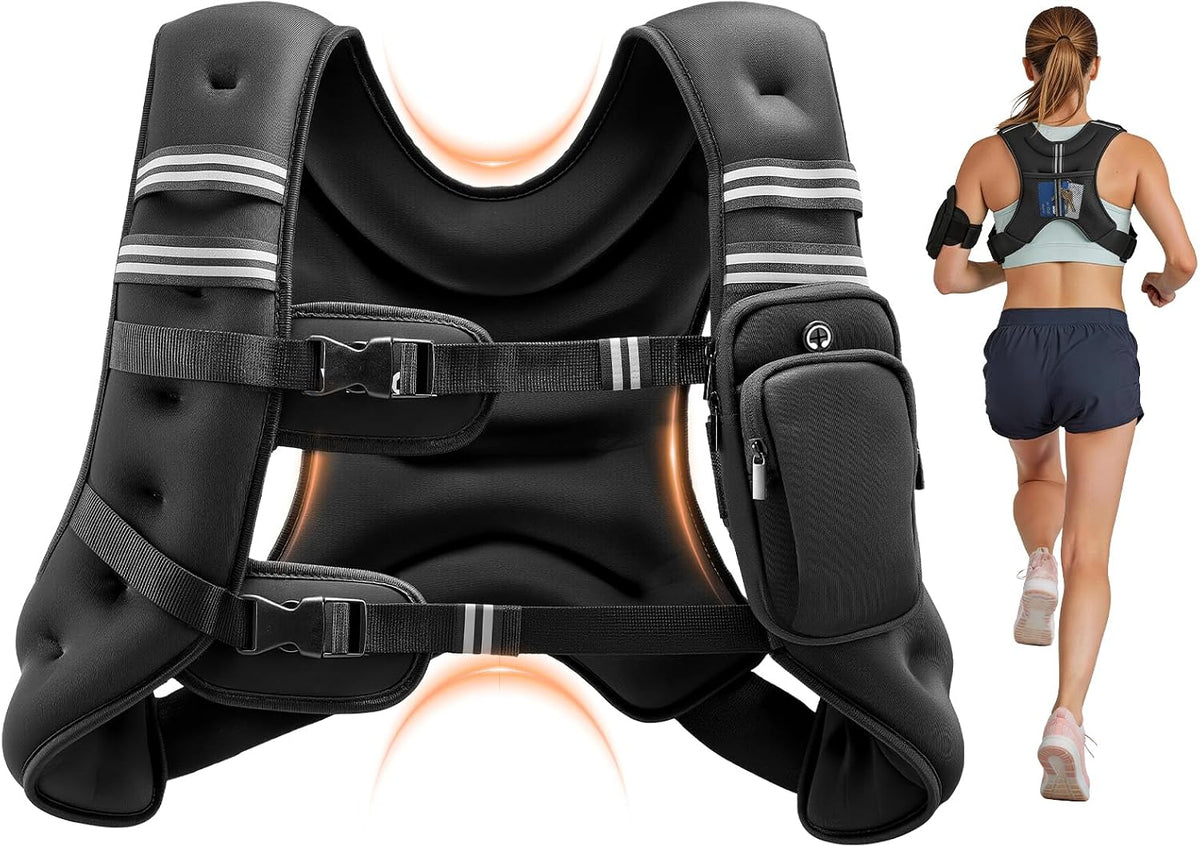 VEVOR Weighted Vest, 12/16/20/30 lbs Weight Vest with Reflective Stripe, Adjustable Buckle Body Weight Vest, Workout Equipment for Strength Training, Running, Jogging, Fitness, and Weight Loss
