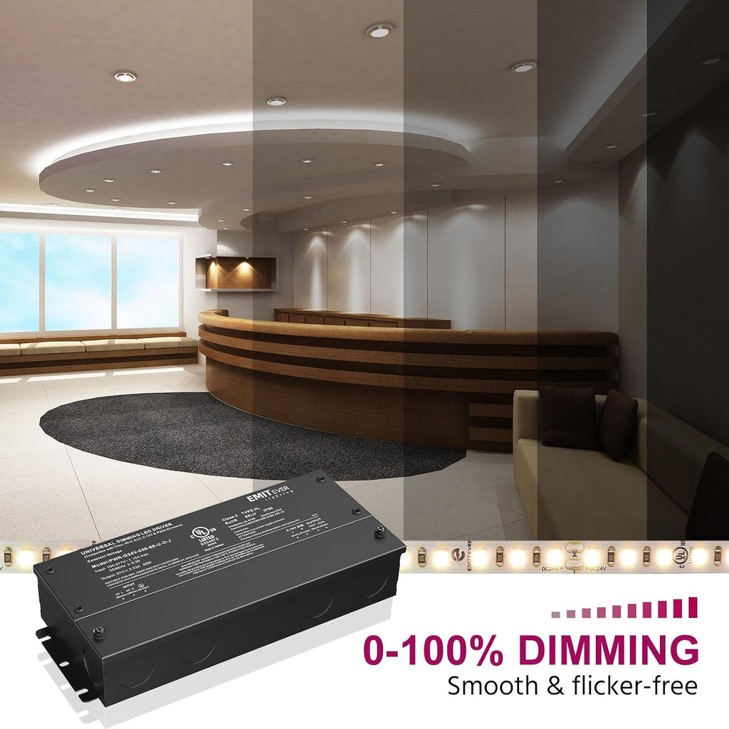 EMITEVER 80W 24V 5-in-1 Dimmable LED Driver,AC 110-277V to DC Power Supply