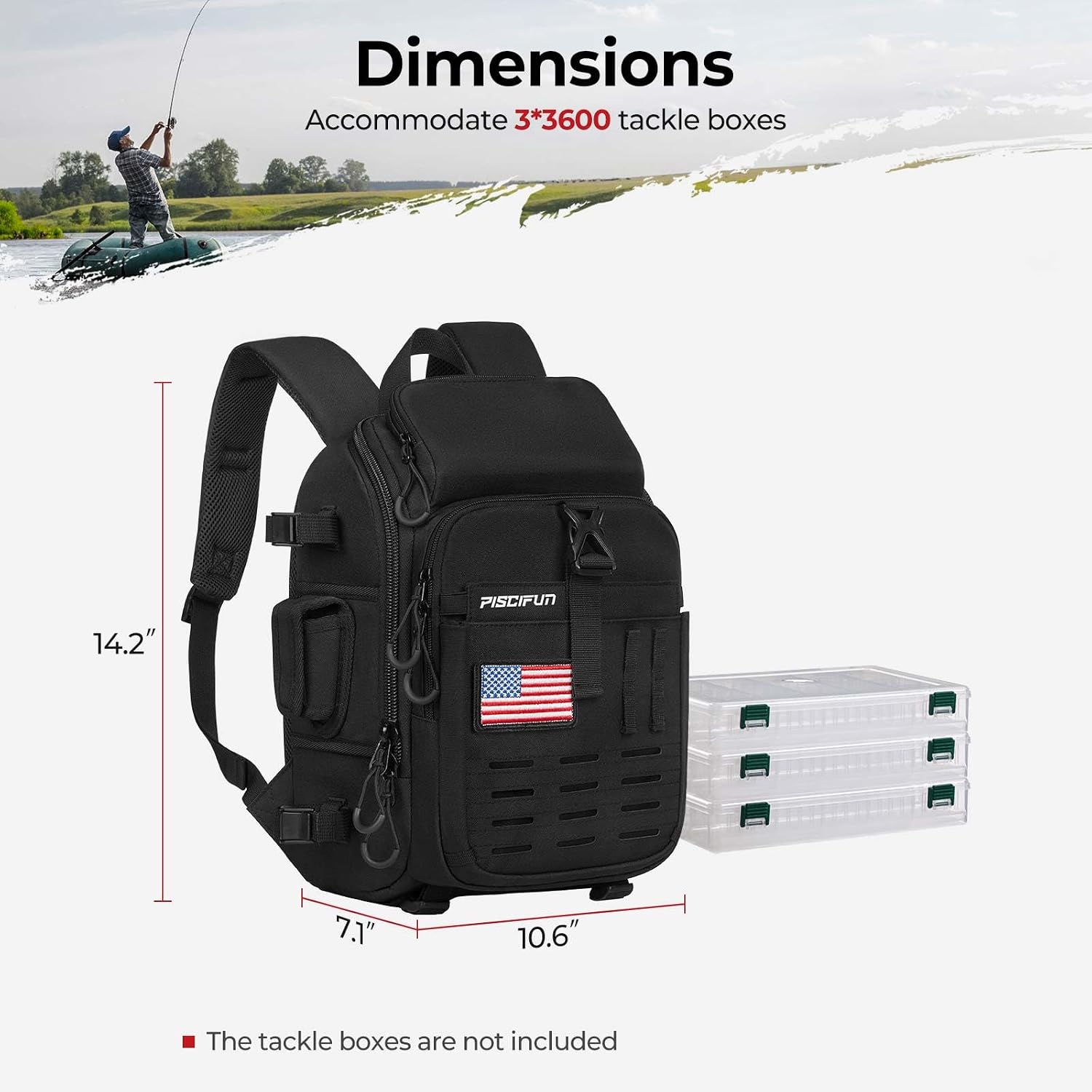 Piscifun Fishing Tackle Backpack, Rod & Gear Holder, Water-Resistant