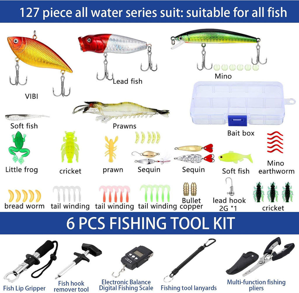 Sosation 482 Pcs Fishing Sling Tackle Bag Set Fish Tackle Box Backpack Storage Fishing Gear and Equipment Included Fish Hook Remover Tool Lures Lip Gripper, Gift for Men