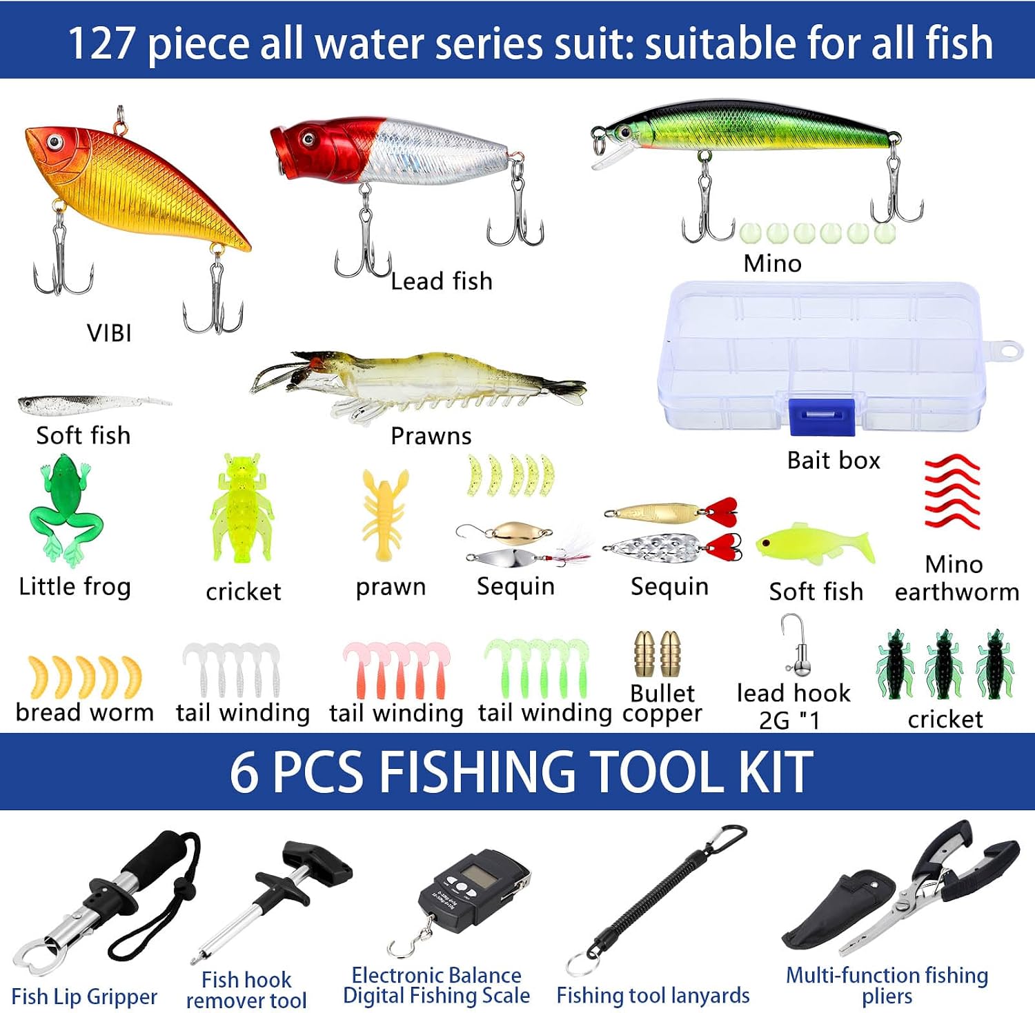 Sosation 482 Pcs Fishing Sling Tackle Bag Set Fish Tackle Box Backpack Storage Fishing Gear and Equipment Included Fish Hook Remover Tool Lures Lip Gripper, Gift for Men