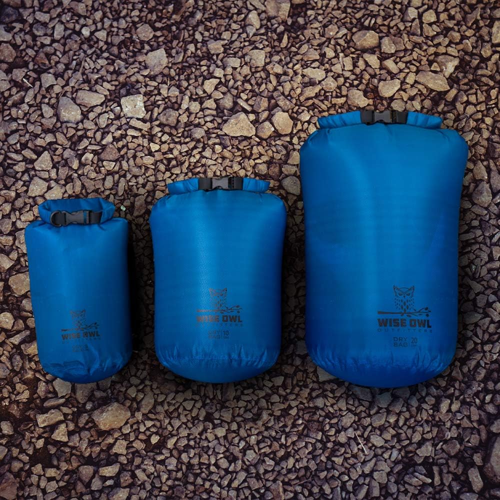 Wise Owl Outfitters Waterproof Dry Bag 3-Pack – Lightweight & Airtight 5L/10L/20L Small & Large Dry Bags for Kayaking, Beach, Travel, Boating, Hiking