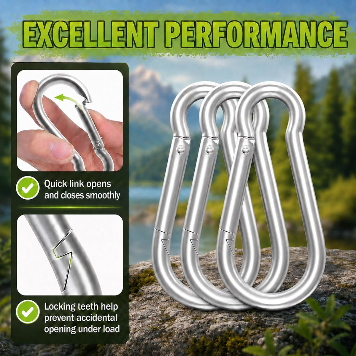 Carabiner, Heavy Duty Galvanized Steel Spring Snap Hook Carabiner Clips with 1350LBS Holding Capacity, Ideal for Outdoor, Hammock, Swing and Travel (M14 5.5Inch, 4PCS)