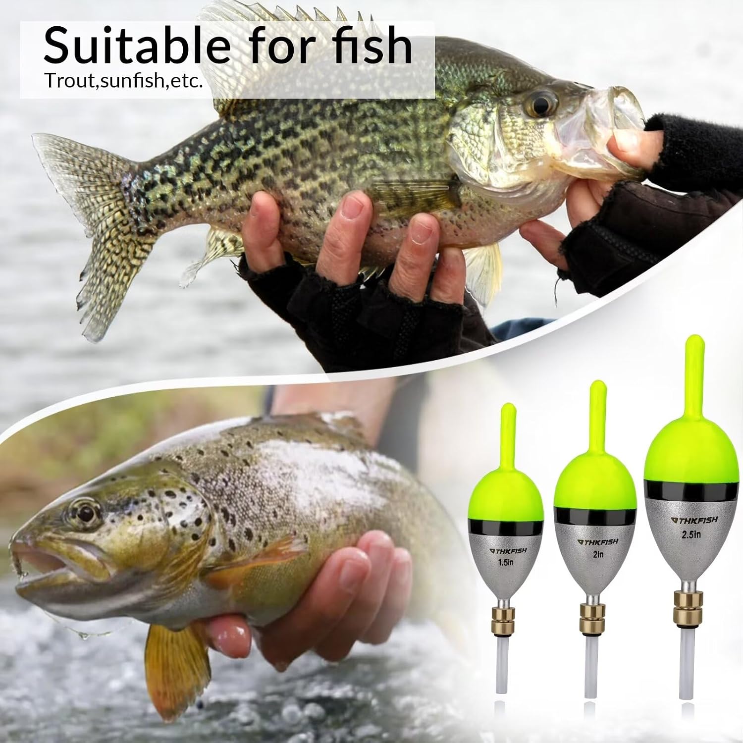 THKFISH Wood Slip Bobber for Fishing with Brass Weighted Crappie Floats