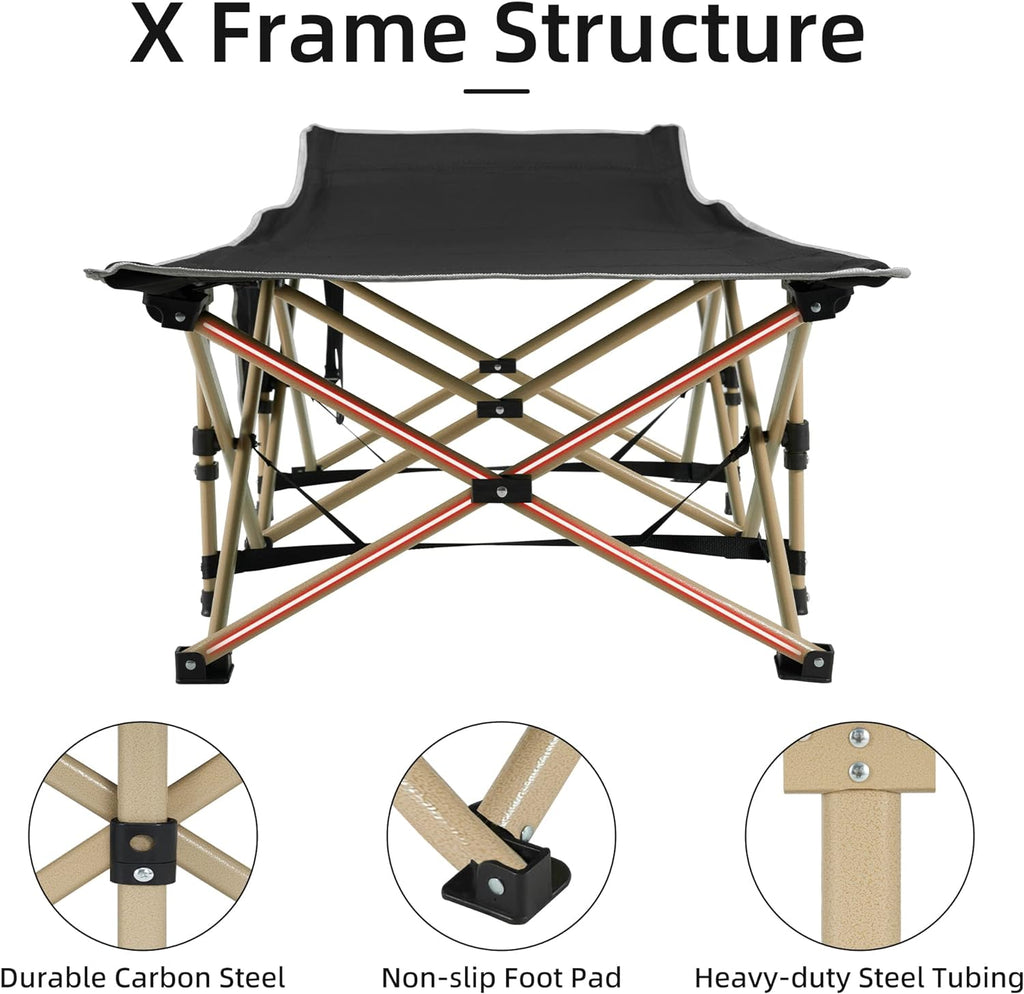 Fragess Portable Camping Cot, 600LBS Max Load, Extra Wide with Thick Mattress, Folding Cot for Outdoor Camping/Office, Home Nap (Grey)