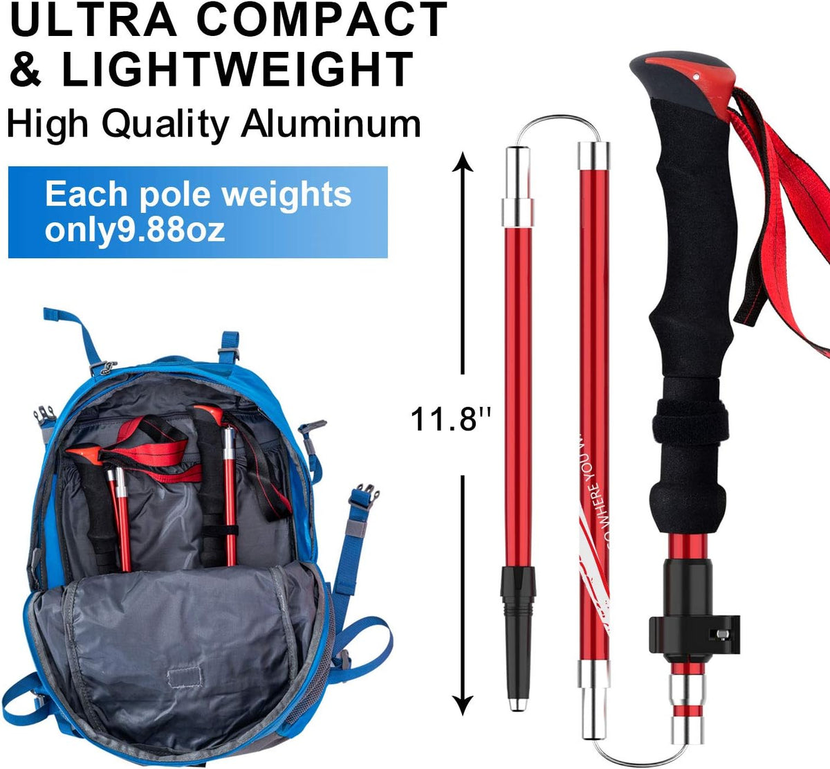 BISINNA Lightweight Collapsible Trekking Poles Folding Hiking Sticks