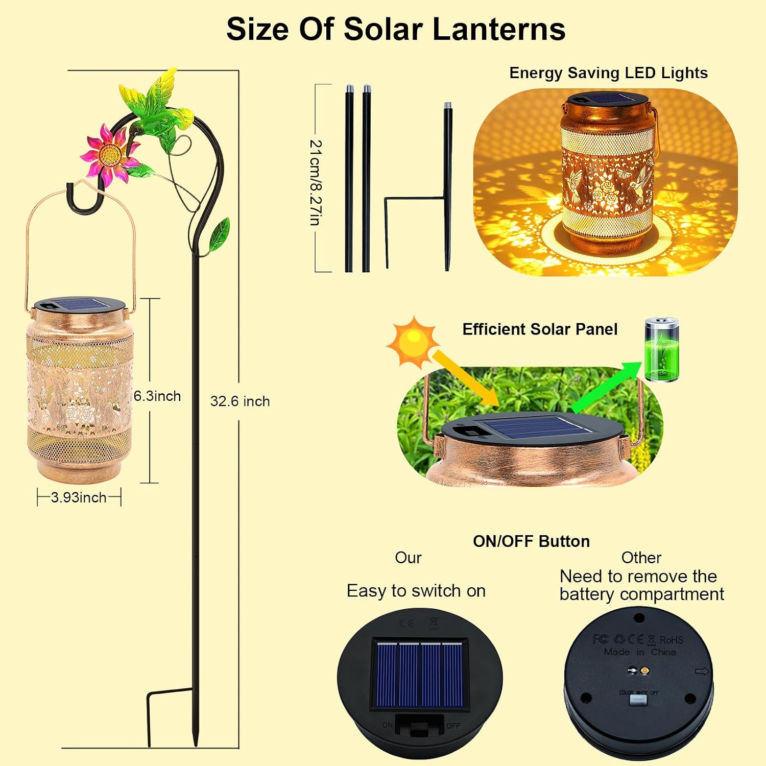 Hummingbird Solar Lanterns Outdoor Waterproof with Shepherd Hook, Gifts for Birthday Women Mom Grandma, Metal Solar Hanging Lights Garden Decor for Outside Yard Patio Pathway Porch