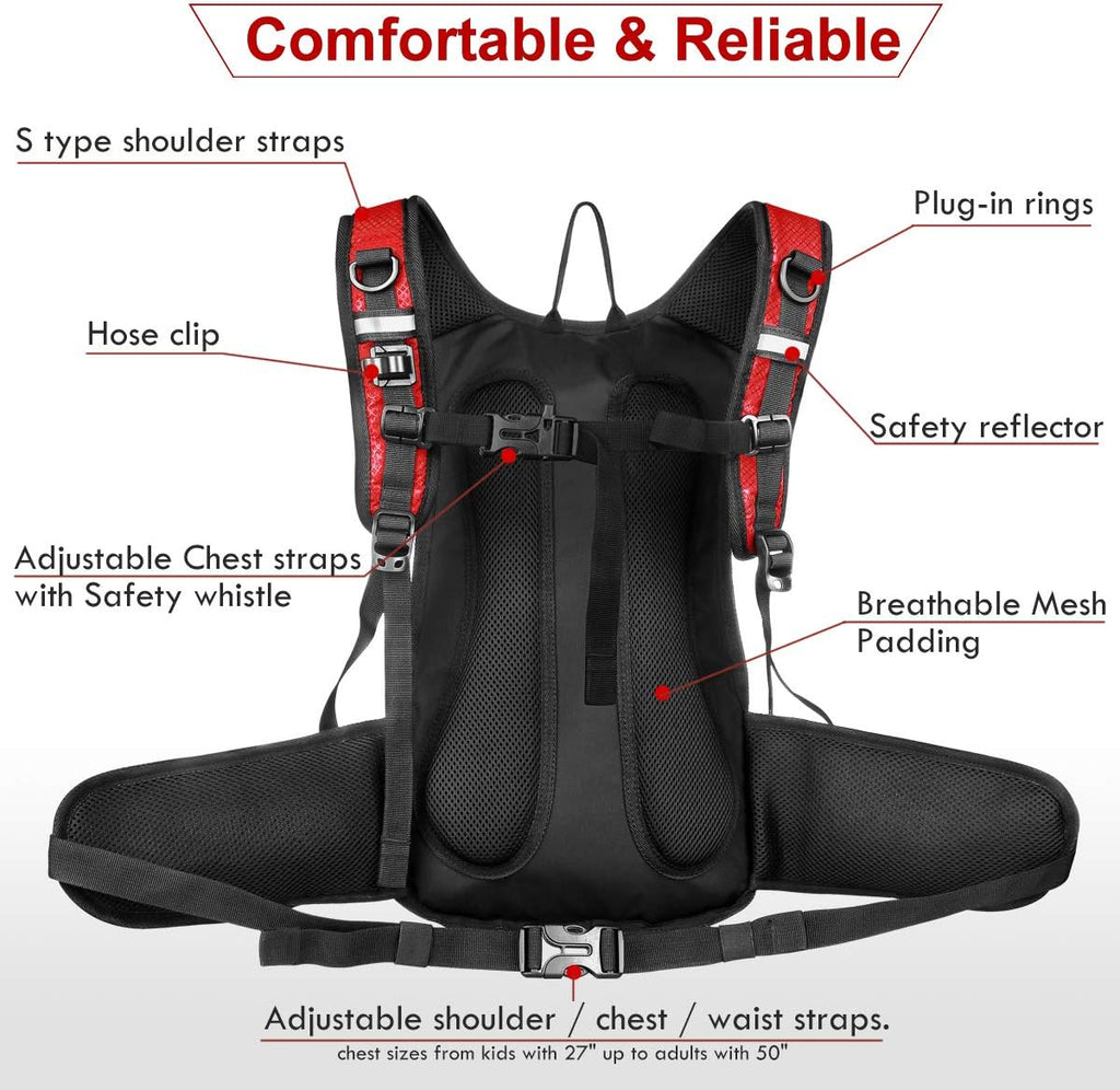 Mothybot Insulated Hydration Backpack Pack with 3L BPA Free Leak Proof Water Bladder, Large Storage Lightweight Hiking Daypack with Waist Pouches & Cooler Layer, for Running, Biking, Camping, Festival
