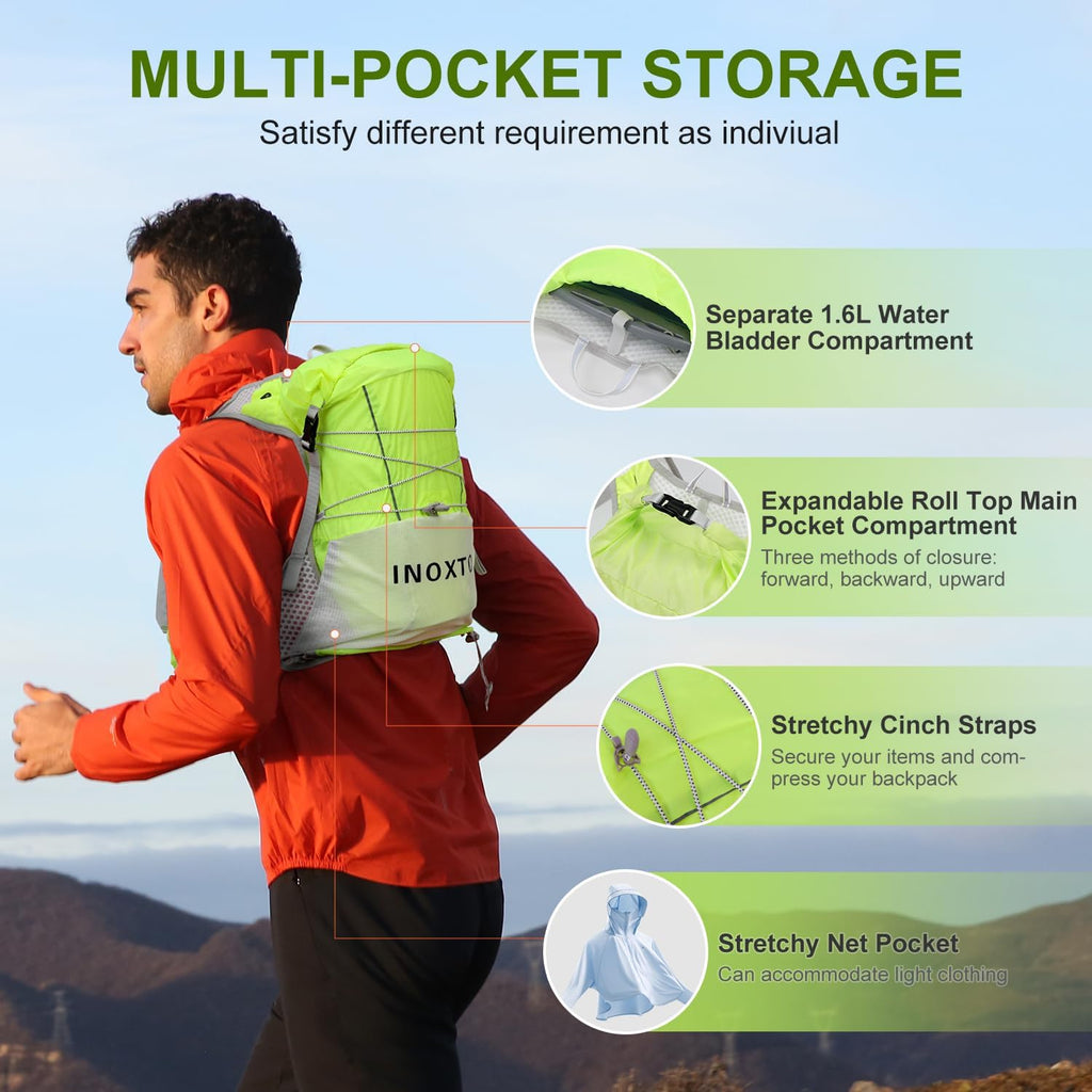 IX INOXTO Running Vest Hydration Backpack, Lightweight Running Backpack Hydration Pack with 1.6L Water Bladder Daypack for Trail Running Hiking Cycling Race Marathon for Women Men