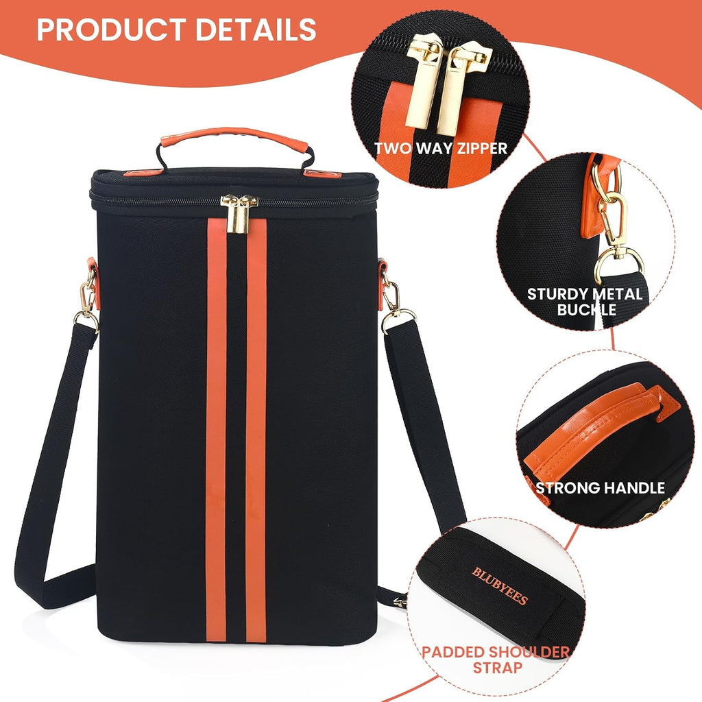 BLUBYEES 2-Bottle Insulated Wine Carrier Tote - Leakproof Padded 900D Oxford Wine Cooler Bag for Travel, Picnics, Beach & Parties - Ideal Wine Gift for Wine Lovers