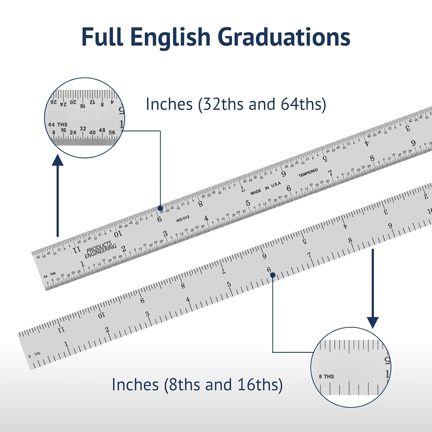 PEC Tools 12" Metal Ruler, Made in USA