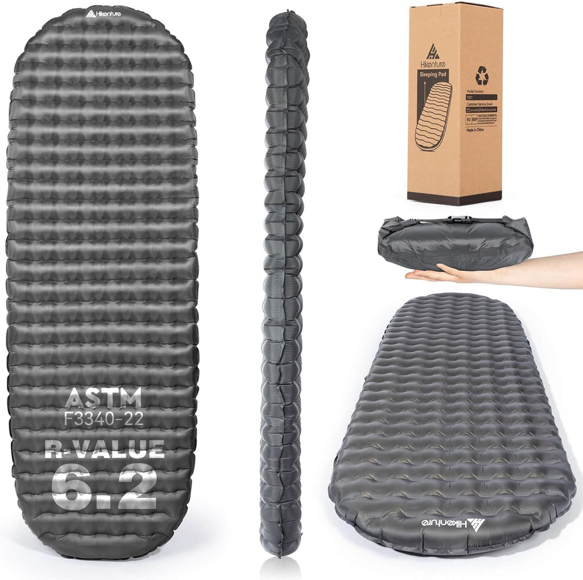 Hikenture Camping Sleeping Pad with 6.2 R-Value, Ultralight Camping Mattress for All Season, Compact & Insulated Sleeping Mat for Backpacking,Hiking,Outdoor