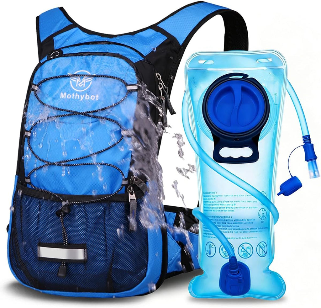 Mothybot Hydration Pack, Insulated Hydration Backpack with 2L BPA Free Water Bladder and Storage, Hiking Backpack for Men, Women, Kids for Running, Cycling, Camping - Keep Liquid Cool up to 5 Hours