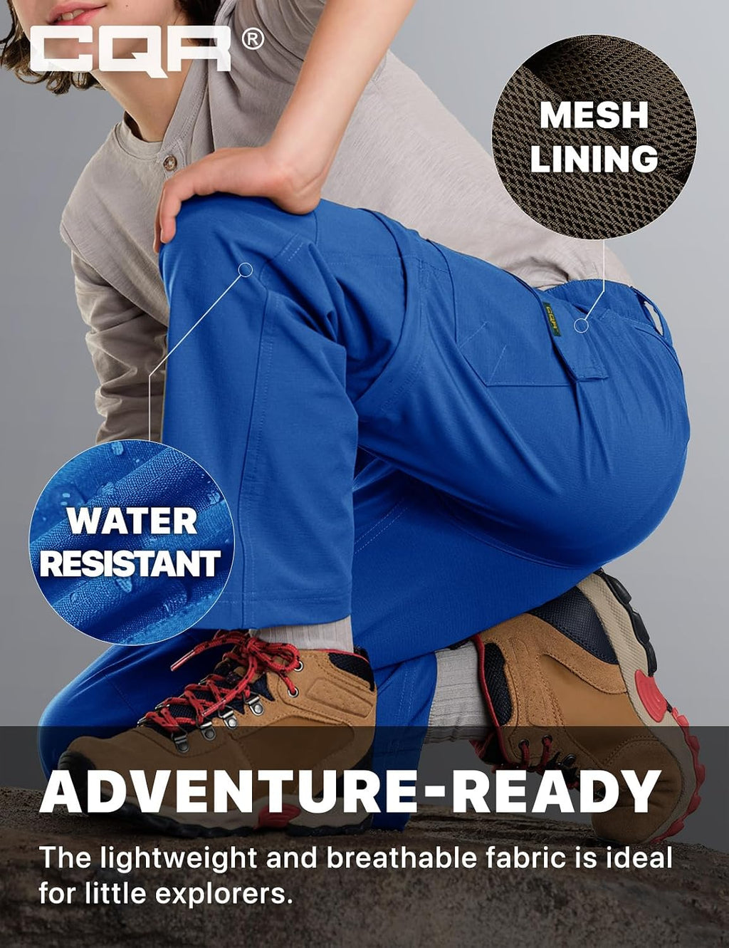 CQR Kids Youth Hiking Cargo Pants, UPF 50+ Quick Dry Convertible Zip Off Pants, Outdoor Camping Pants