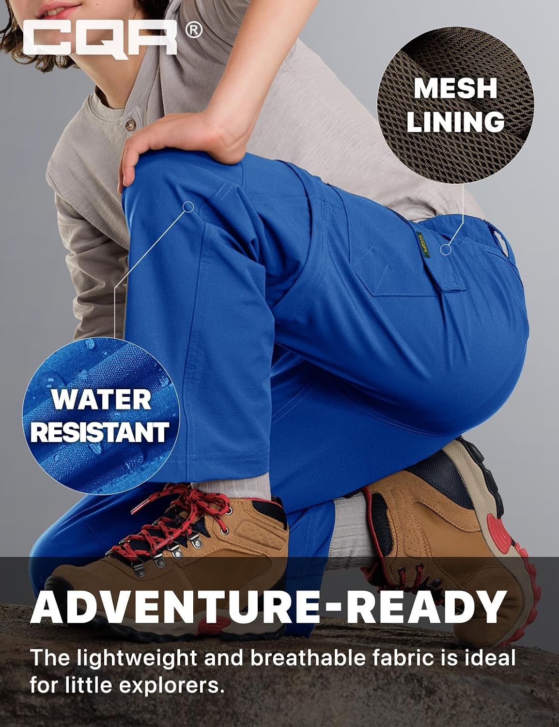 CQR Kids Youth Hiking Cargo Pants, UPF 50+ Quick Dry Convertible Zip Off Pants, Outdoor Camping Pants