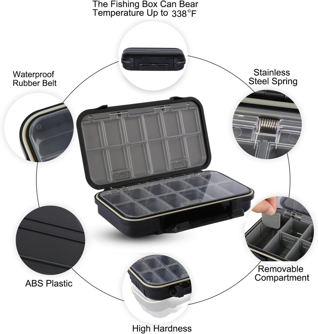 Goture Black Waterproof Clear Tackle Box Fixed Compartments Lure Storage Case
