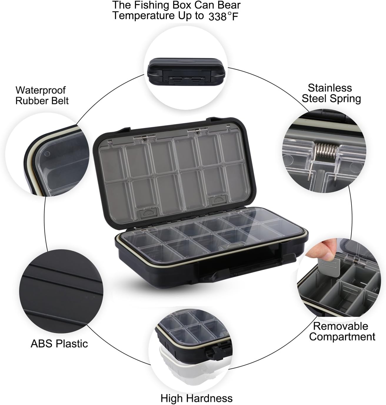 Goture Black Waterproof Clear Tackle Box Fixed Compartments Lure Storage Case