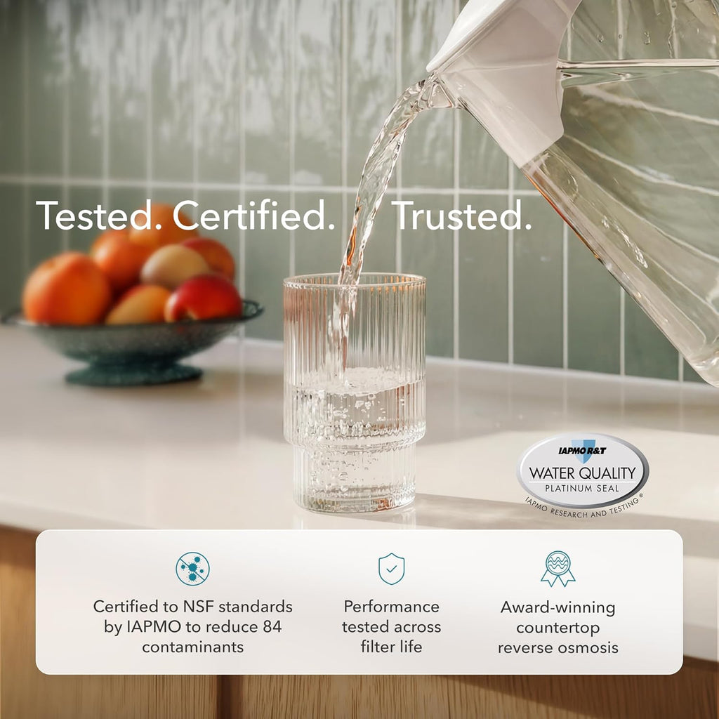 AquaTru Glass Carafe Smart Countertop Reverse Osmosis Water Purifier | WiFi Connected RO System | Removes 84 Contaminants Including PFOA + PFOS (PFAS), Lead and Microplastics | No Plumbing Required