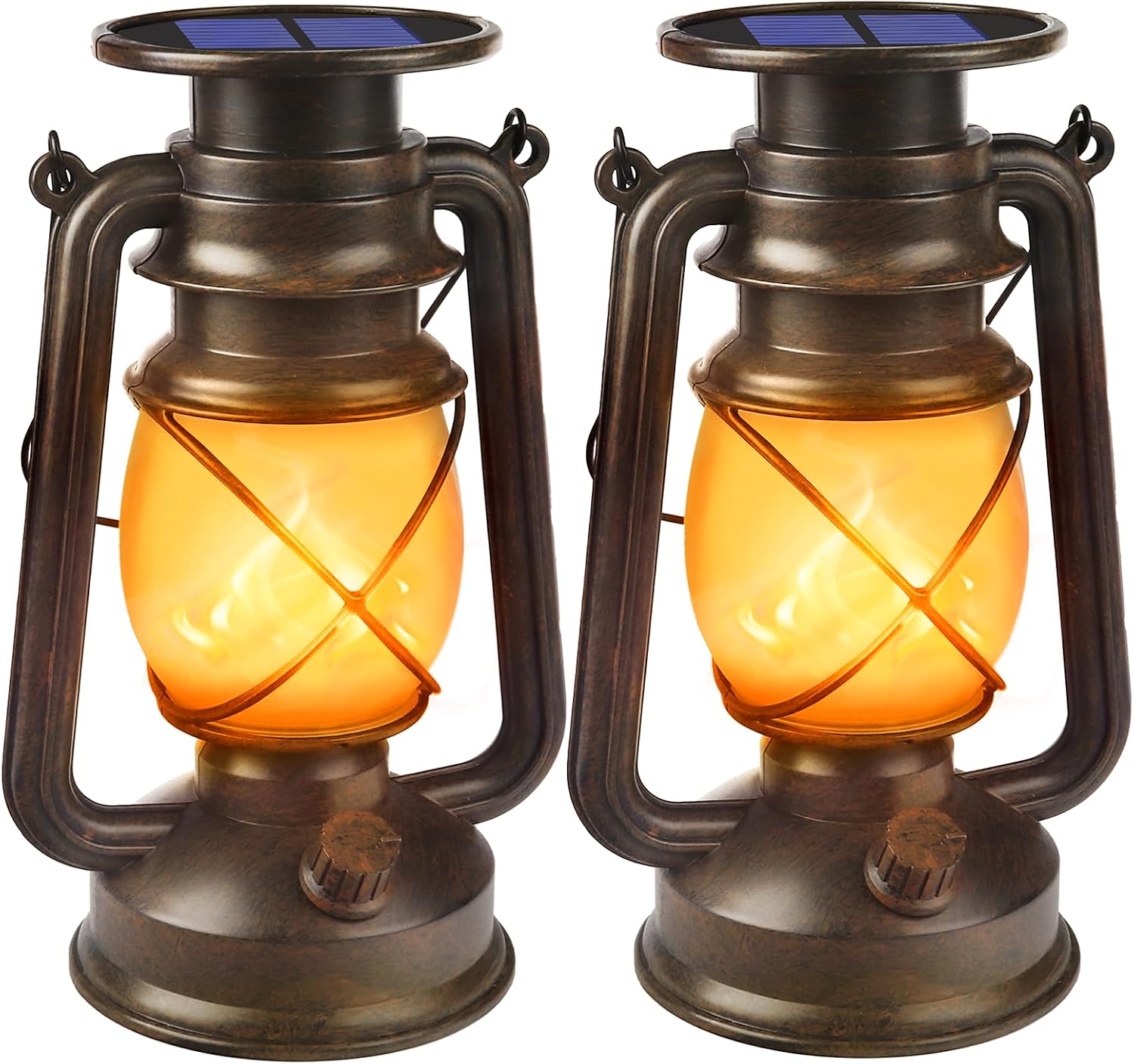 Solar Lanterns Outdoor Waterproof, 2 Pack Bronze Flickering Flame Lights