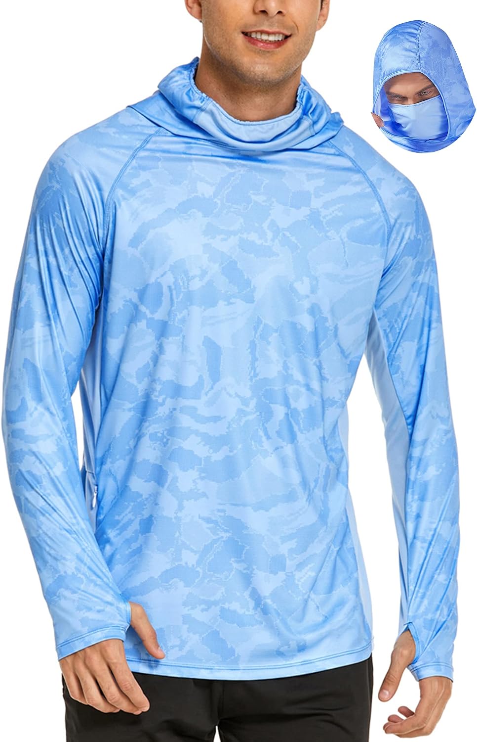 COOrun Men's Hooded Sun Shirts with Mask Fishing Shirts for Men Long Sleeve UPF 50 Rash Guards Cooling Hoodies Hiking Shirts