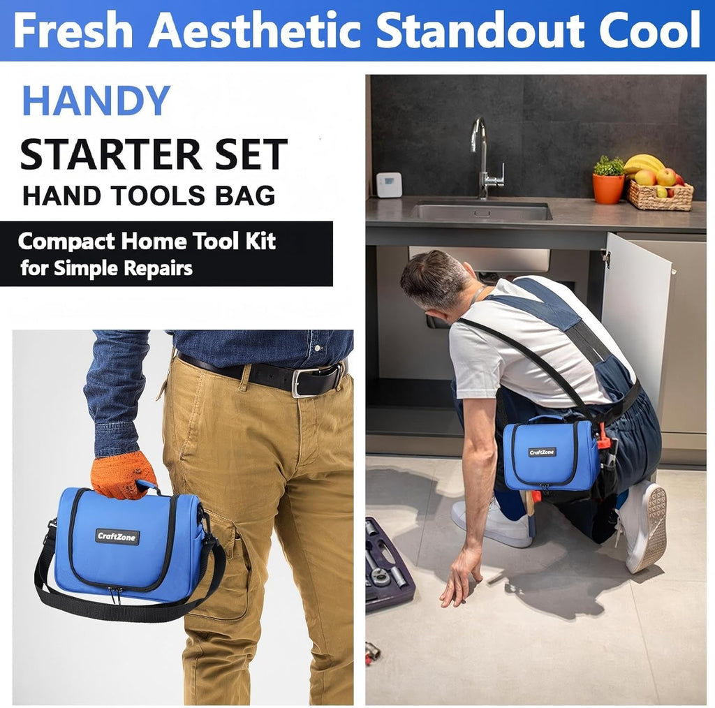 Blue Tool Set | Tool Bag with Shoulder Strap|Basic Tool Kit | 21-Piece Basic Household Hand Tool Kit | Home Repair Tool Set Bag for Dorm|Office|DIY|Desk|Apartment