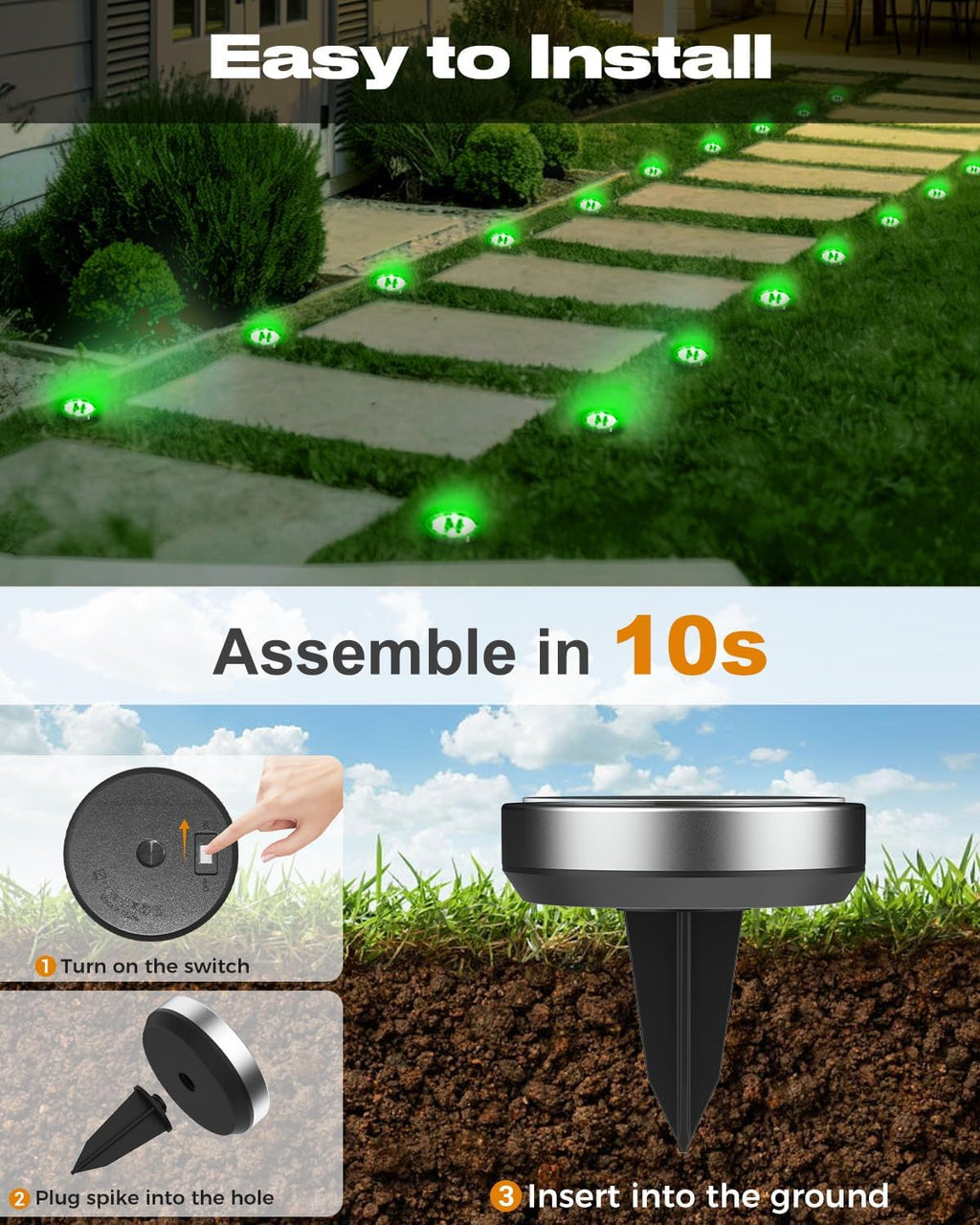 btfarm 16 Pack Solar Lights Outdoor Waterproof, 8 LED Solar Ground Lights