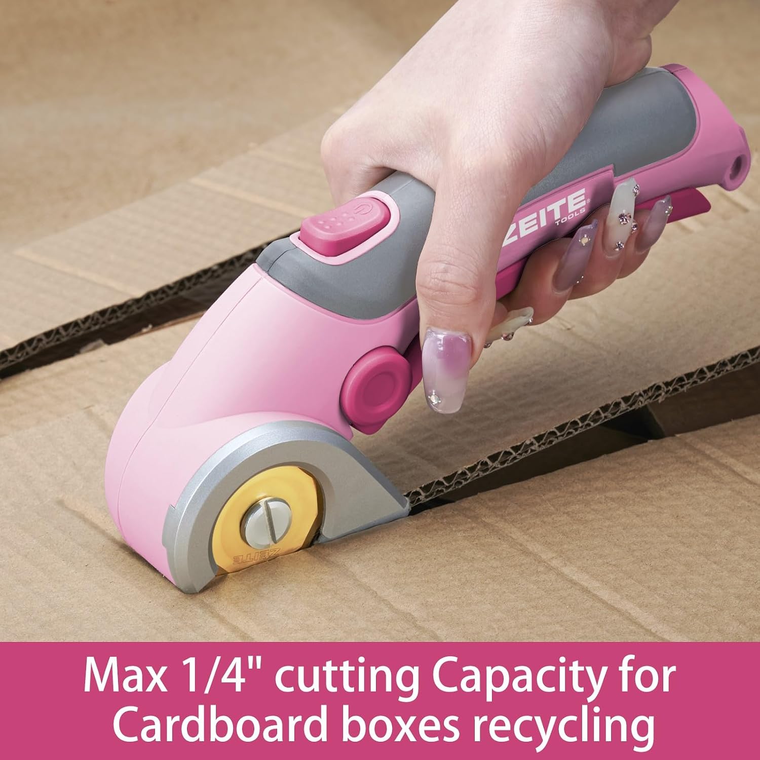 ZEITE Cordless Cardboard Box Cutter with Titanium Coated HSS Blades (Pink)