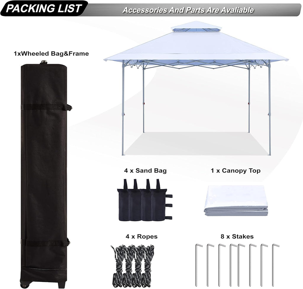 ABCCANOPY 13x13 Instant Pop Up Canopy Tent, Double Vented Top, White