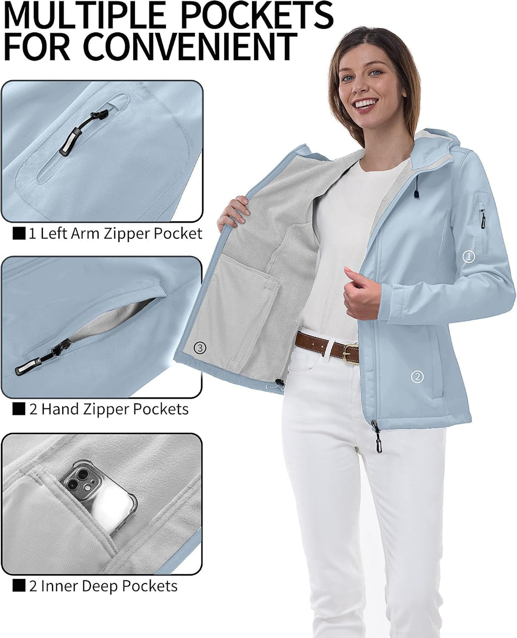 Outdoor Ventures Women's Softshell Jacket Fleece Lined Waterproof Rain Coat