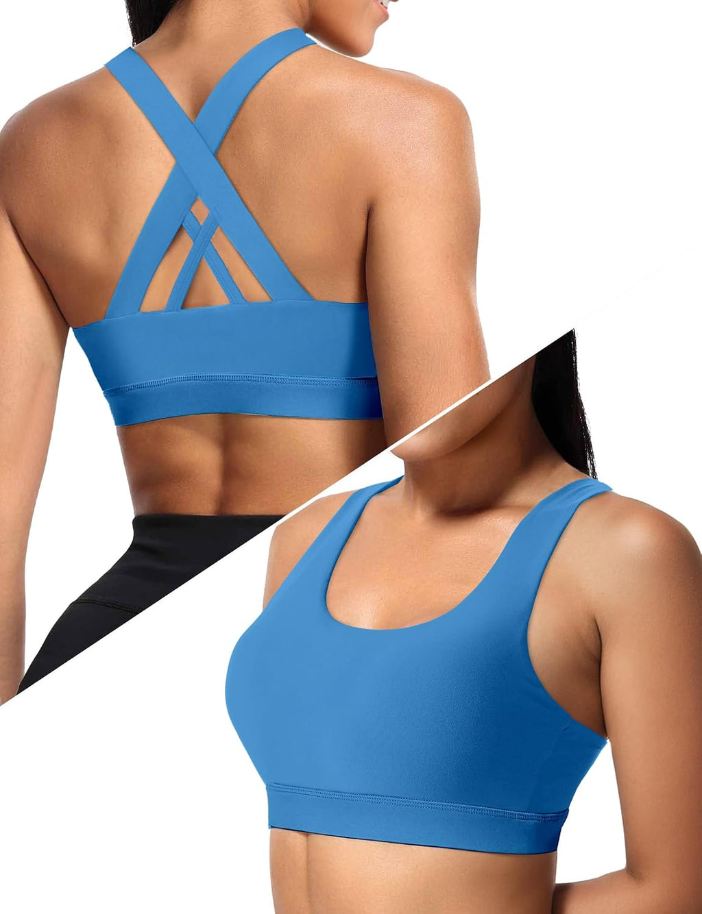 Buauty Sports Bra for Women, Criss Cross Back Medium Support Workout Bras with Removable Cups for Yoga Running Gym